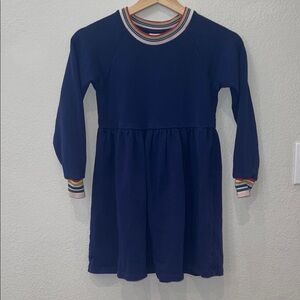 Hanna Andersson Navy Dress with Rainbow Trim